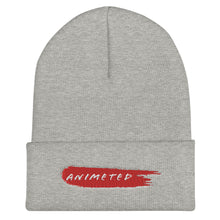 Load image into Gallery viewer, Heather Gray Cuffed Beanie with Animeted Brand's red paintbrush logo.
