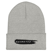 Load image into Gallery viewer, Heather Gray Cuffed Beanie with Animeted Brand's black paintbrush logo.