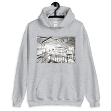 Load image into Gallery viewer, Sport Grey hoodie with a manga inspired design of a loft bedroom where a child is reading a bed time story to his dog.