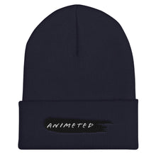Load image into Gallery viewer, Navy Cuffed Beanie with Animeted Brand&#39;s black paintbrush logo.
