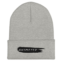 Load image into Gallery viewer, Heather Gray Cuffed Beanie with Animeted Brand&#39;s black paintbrush logo.
